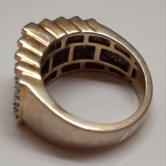 JWBR Sterling Silver Vintage Vermeil 3-Row 925 Cocktail Diamond - Picture 3 of 4